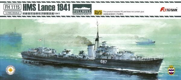 FlyHawk 1/700 Scale HMS Lance 1941 Royal Navy Destroyer Plastic Model FH1115 NZ Stock