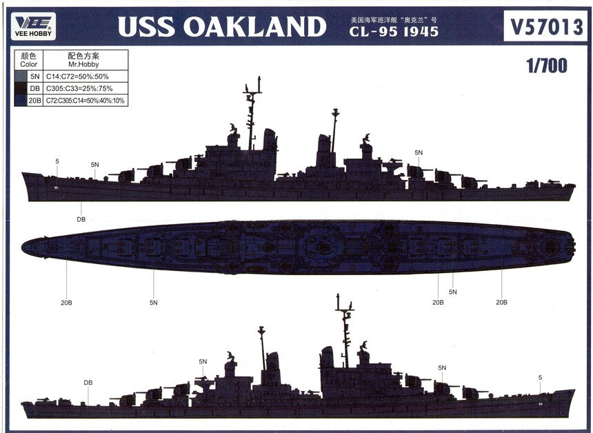 Vee Hobby 1:700 scale USS Oakland CL-95 (1945) "Starter Version" V57013 scale model kit