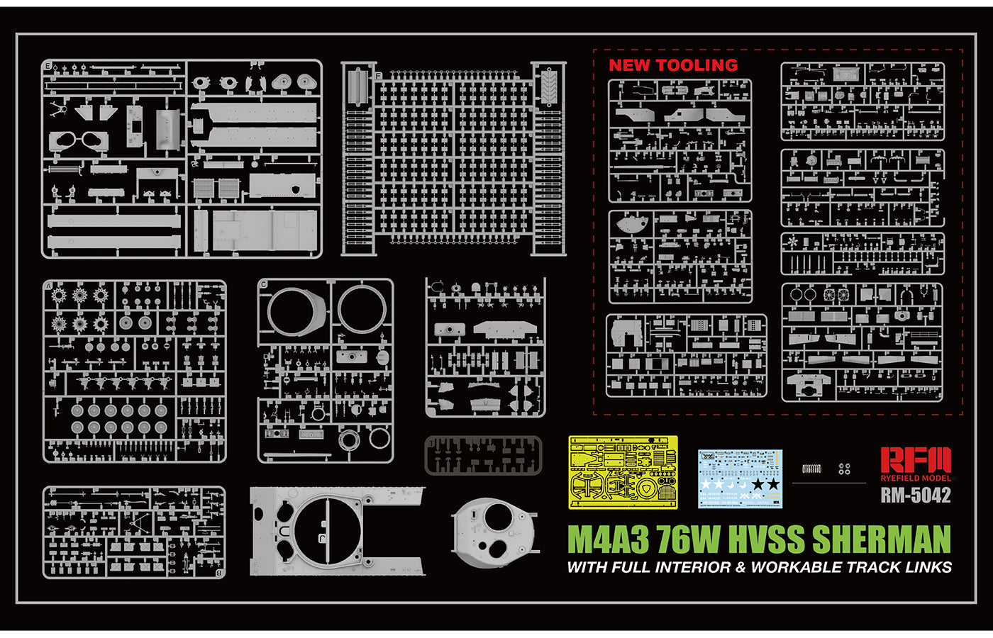 RFM 1/35 M4A3 76W HVSS Sherman – Full Interior & Workable Tracks RM-5042