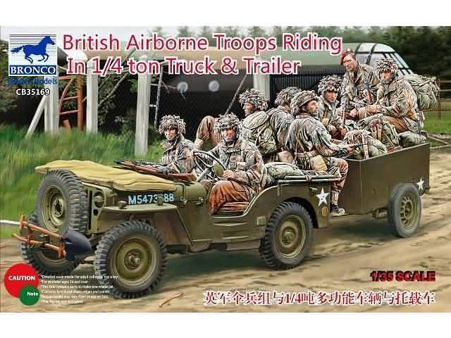 Bronco 1/35 Scale British Airborne Troops Riding in 1/4 Ton Truck & Trailer Plastic Model Kit CB35169 NZ Stock