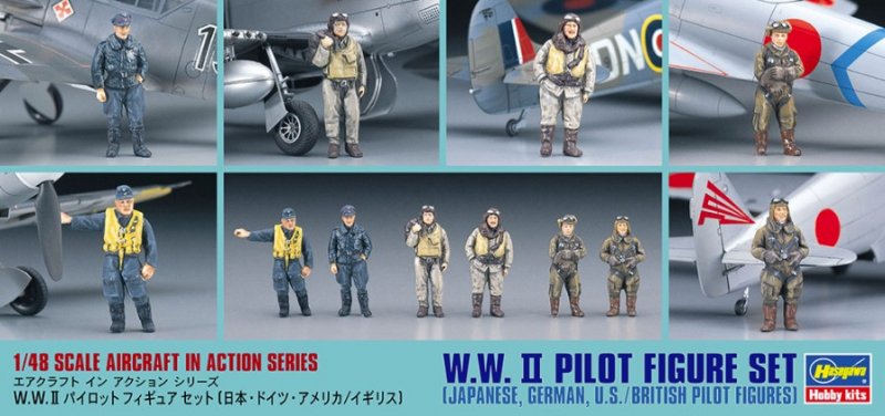 Hasegawa 1/48 WWII Pilot Figure Set – Japanese, German, US/British (No. 36007-1200)