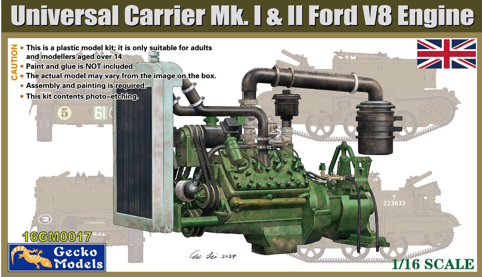 Gecko 1:16 Universal Carrier Mk.I & II w/ Ford V8 Engine – Kit No. 16GM0017