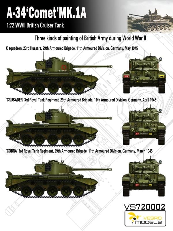 Vespid 1/72 A-34 Comet Mk.1A British WWII Tank Model Kit VS720002