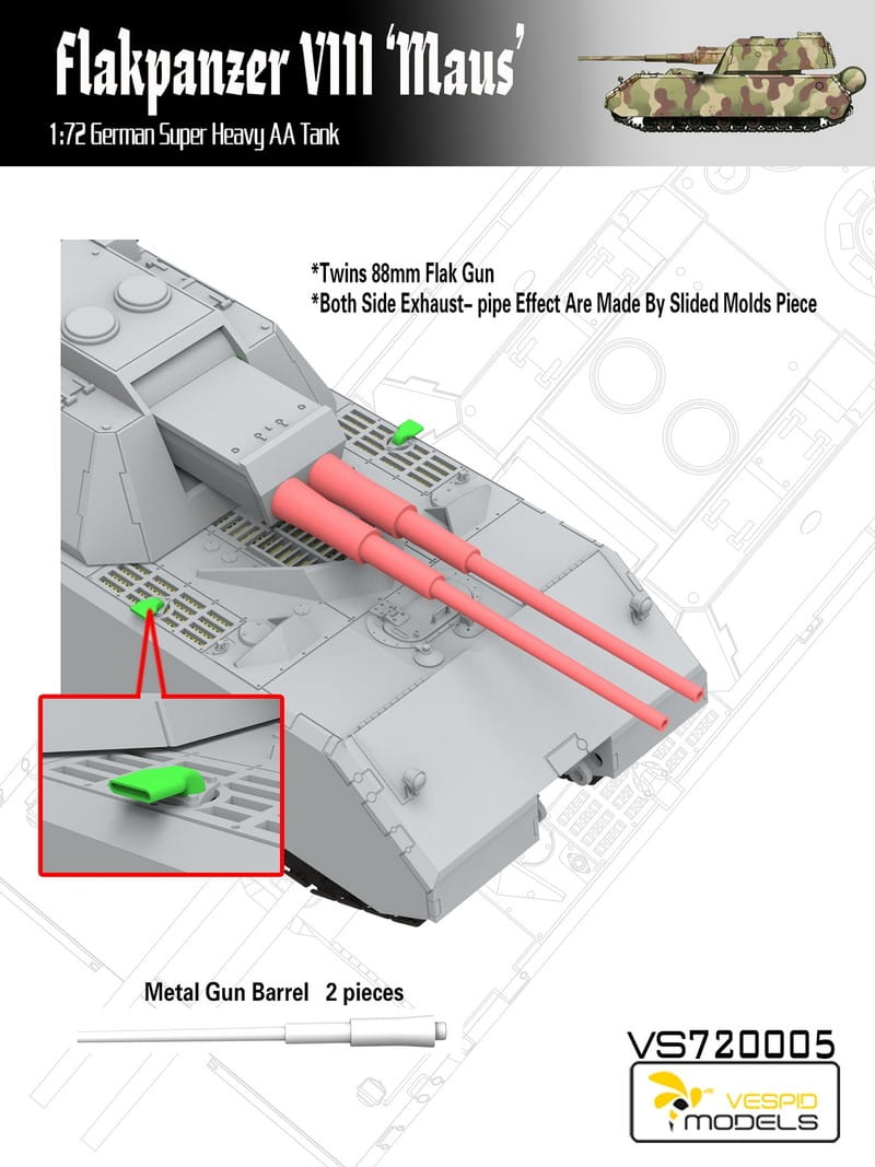 Vespid Models 1/72 Flakpanzer VIII Maus – German Super Heavy AA Tank (No. VS720005)