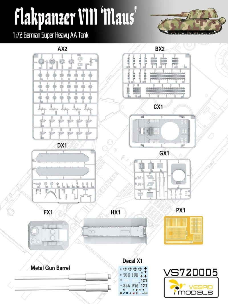 Vespid Models 1/72 Flakpanzer VIII Maus – German Super Heavy AA Tank (No. VS720005)
