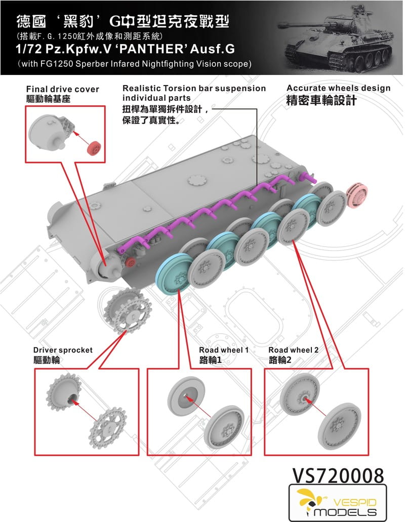 Vespid Models 1/72 Pz.Kpfw. V Panther Ausf. G with FG 1250 Infrared Vision Scope (No. VS720008)