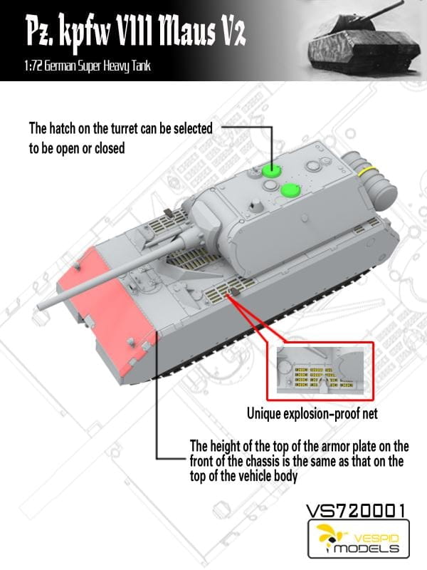 Vespid Models 1/72 Pz.Kpfw. VIII Maus V2 German Super-Heavy Tank Model Kit (No. VS720001)