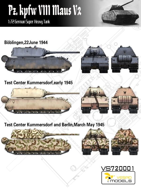 Vespid Models 1/72 Pz.Kpfw. VIII Maus V2 German Super-Heavy Tank Model Kit (No. VS720001)