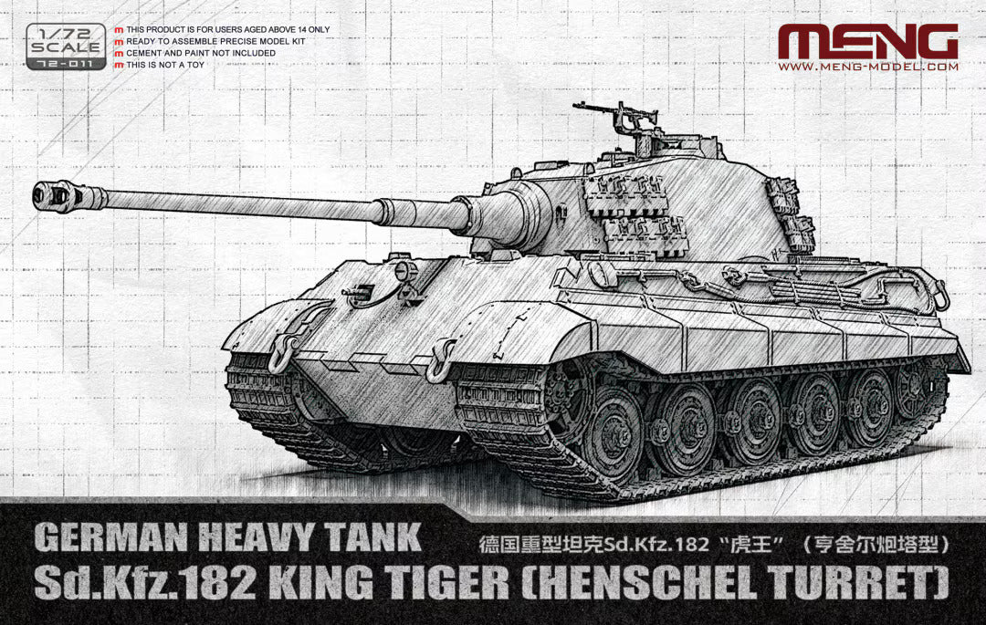 Meng Model 1/72 Scale Sd.Kfz. 182 King Tiger Henschel Turret German Heavy Tank Plastic Model 72-011 NZ Stock