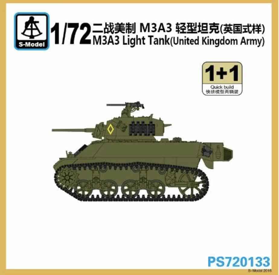S-Model 1/72 Scale M3A3 Light Tank British Army (2 Quickbuild Kits) Plastic Model PS720133 NZ Stock