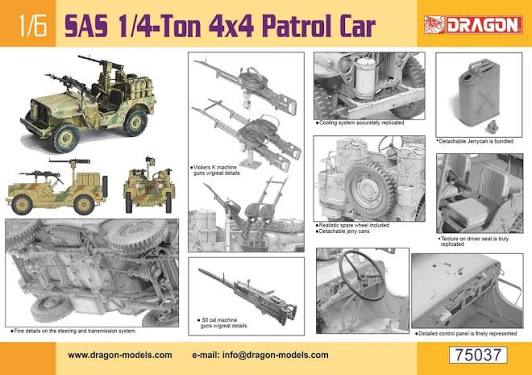 Dragon 1/6 SAS 1/4-Ton 4x4 Patrol Car 75037 WWII British Special Air Service Vehicle Model Kit NZ Stock