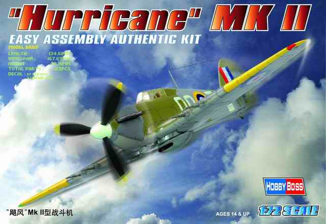 HobbyBoss 1/72 Hawker Hurricane Mk II Easy Assembly Authentic Kit 80215 Plastic Model Kit NZ Stock