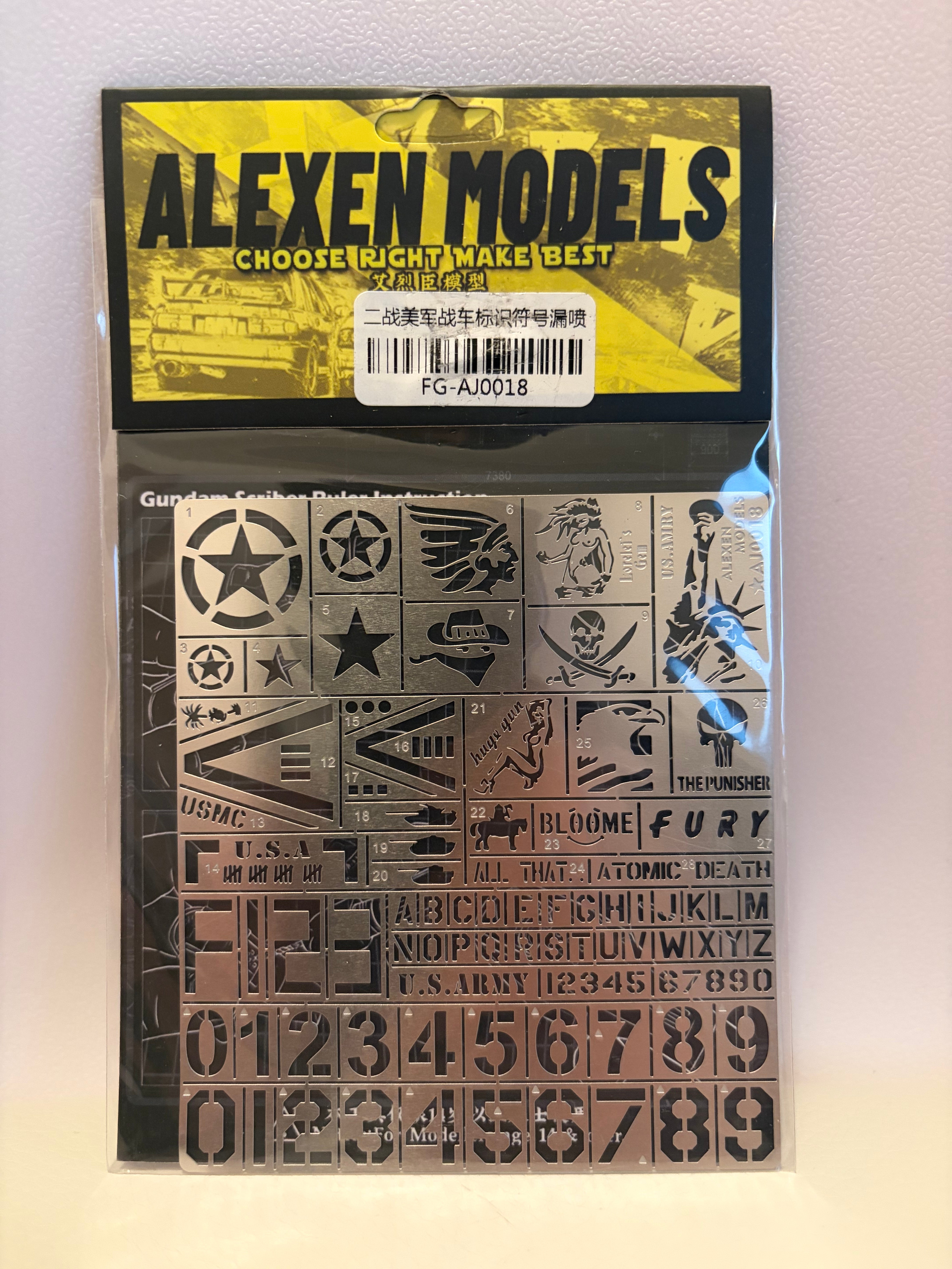 Alexen Model WWII U.S. Army Vehicle Markings Airbrush Stencil FG-AJ0018 Military Insignia NZ Stock