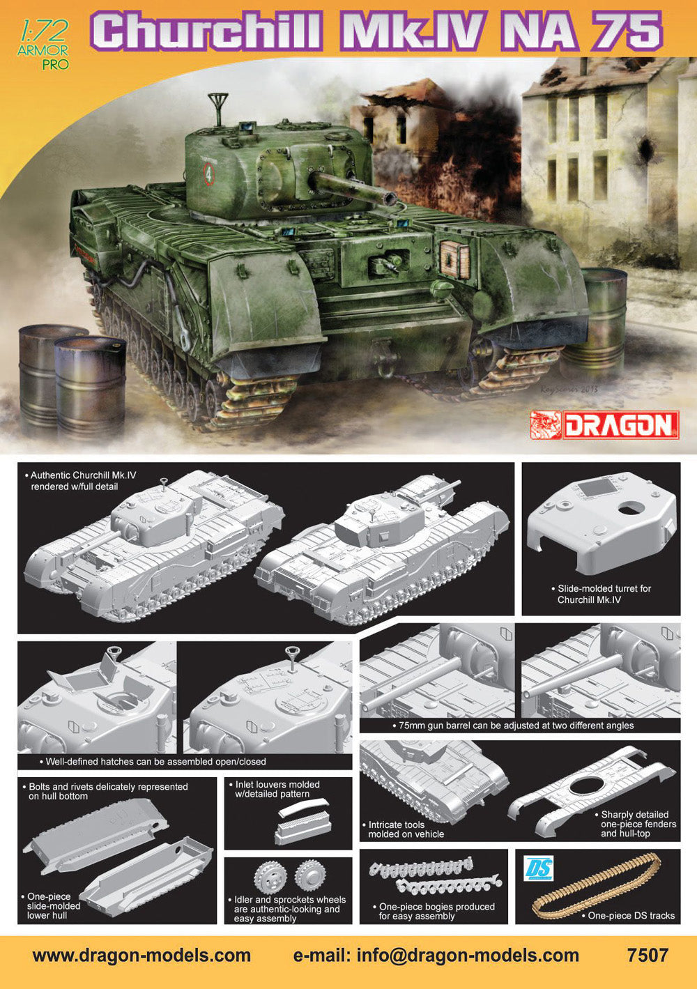Dragon 1:72 scale Churchill Mk. IV NA 75 7507 scale model kit