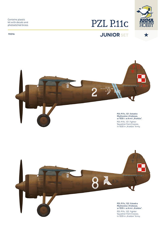 Arma Hobby 1:72 scale PZL P.11c "Junior Set" 70016 scale model kit