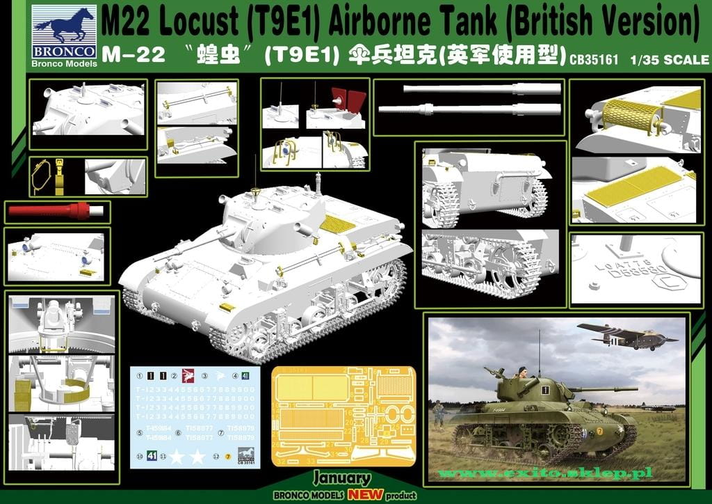 BRONCO 1:35 scale M-22 Locust (T9E1) Airborne Tank (British Version) CB 35161 plastic model kit