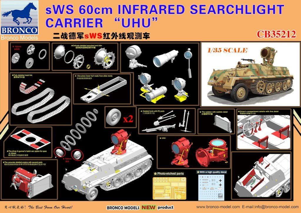 BRONCO 1:35 scale sWS 60cm Infrared Searchlight Carrier UHU CB 35212 scale model kit