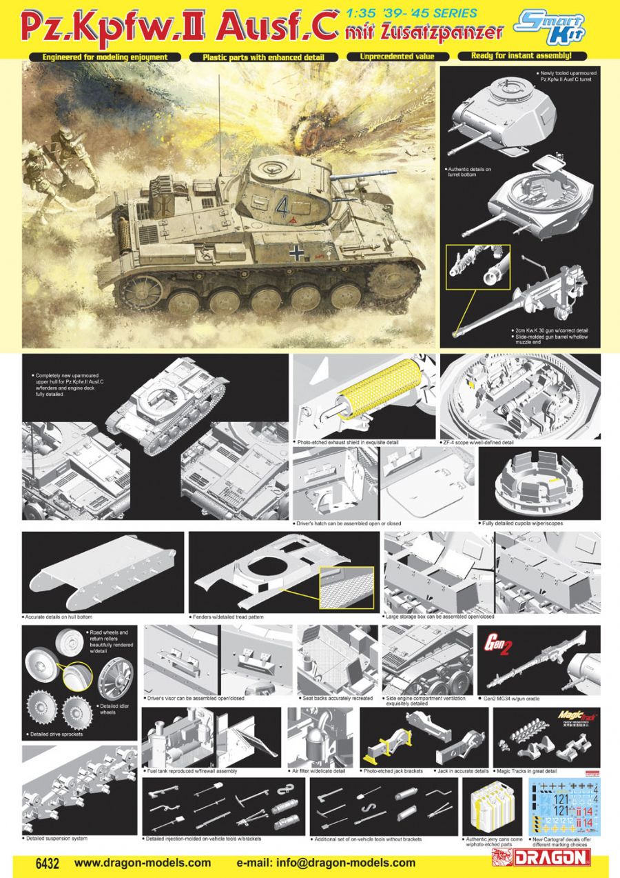 Dragon 1/35 6432 Pz.Kpfw.II Ausf.C w/Interior scale model kit