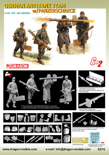 Dragon 1/35 Scale German Antitank Team w/ Panzerschreck WWII Figure Set 6374