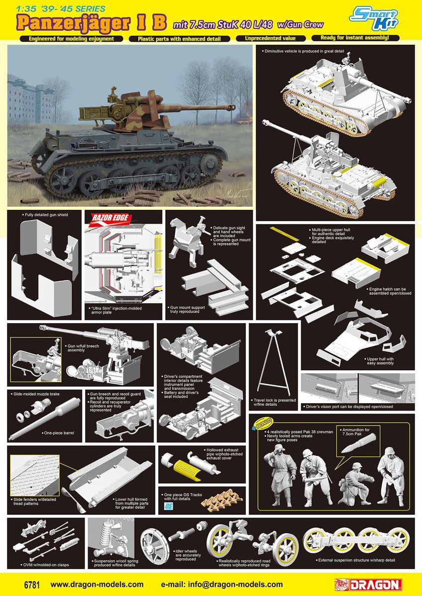 Dragon 1/35 Panzerjäger IB mit 7.5cm StuK 40 L/48 w/Gun Crew Kit 6781