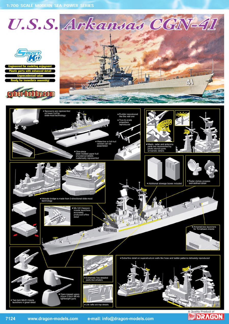 Dragon 1:700 scale U.S.S. Arkansas CGN-41 7124 scale model kit