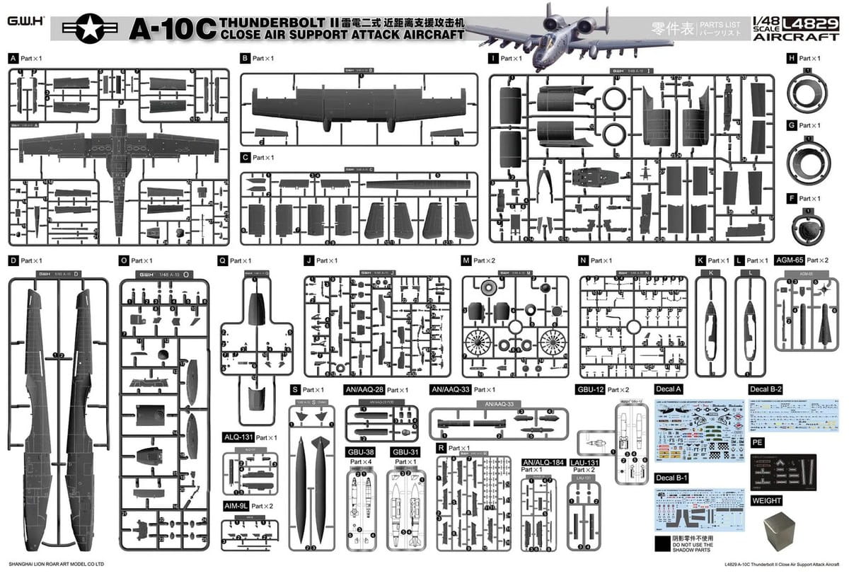 Great Wall Hobby 1/48 Scale A-10C Thunderbolt II L4829 Plastic Model Kit