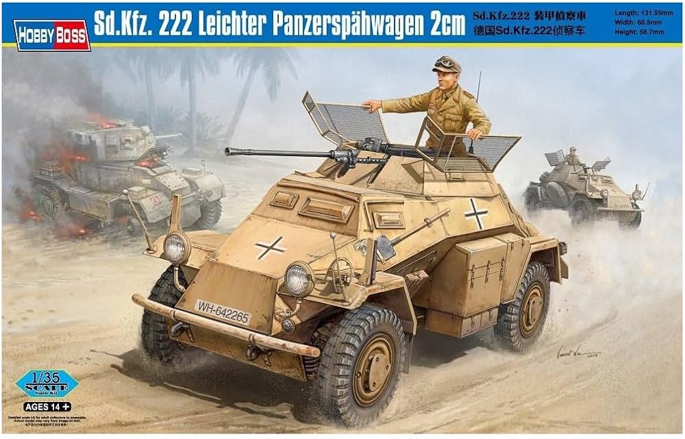 HobbyBoss 1/35 Sd.Kfz.222 Leichter Panzerspähwagen 2cm WWII Armored Car Plastic Model Kit 82442