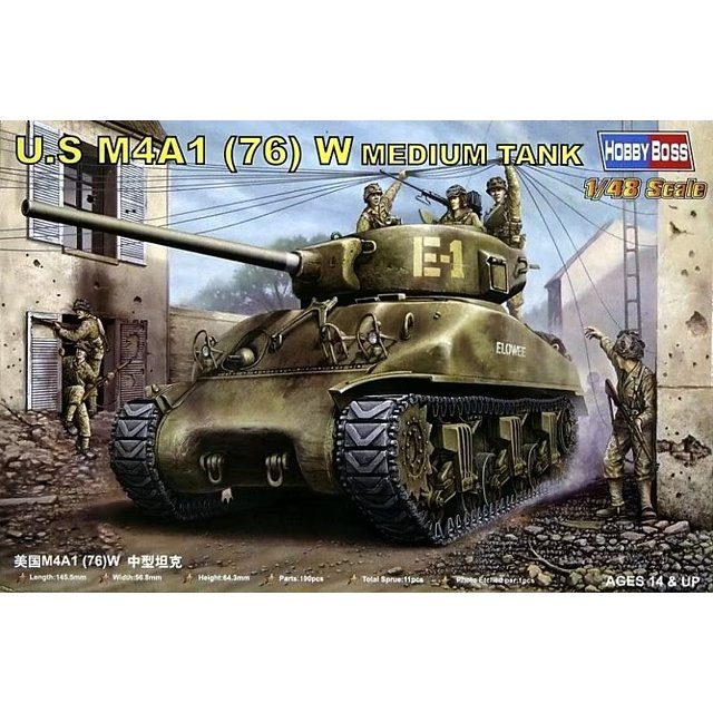 HobbyBoss 1/48 Scale U.S. M4A1 (76) W Medium Tank 84801 Plastic Model Kit NZ Stock
