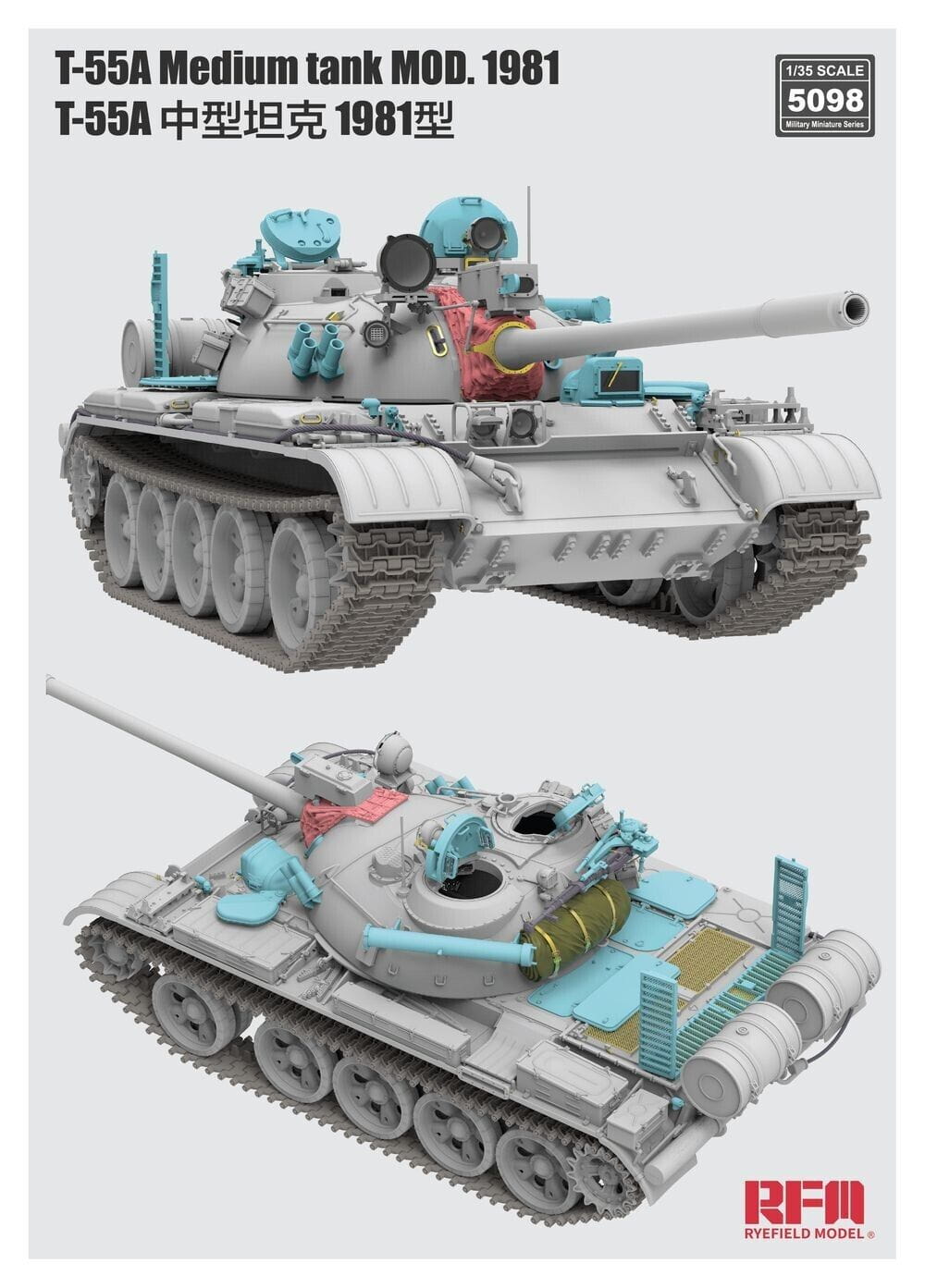 Rye Field Model 1/35 T-55A Medium Tank Mod. 1981 with Workable Track Links Plastic Model Kit RM-5098