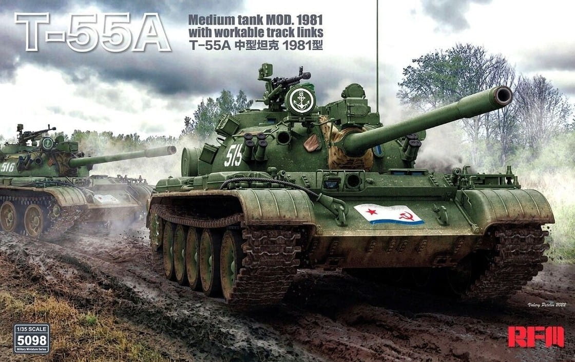 Rye Field Model 1/35 T-55A Medium Tank Mod. 1981 with Workable Track Links Plastic Model Kit RM-5098