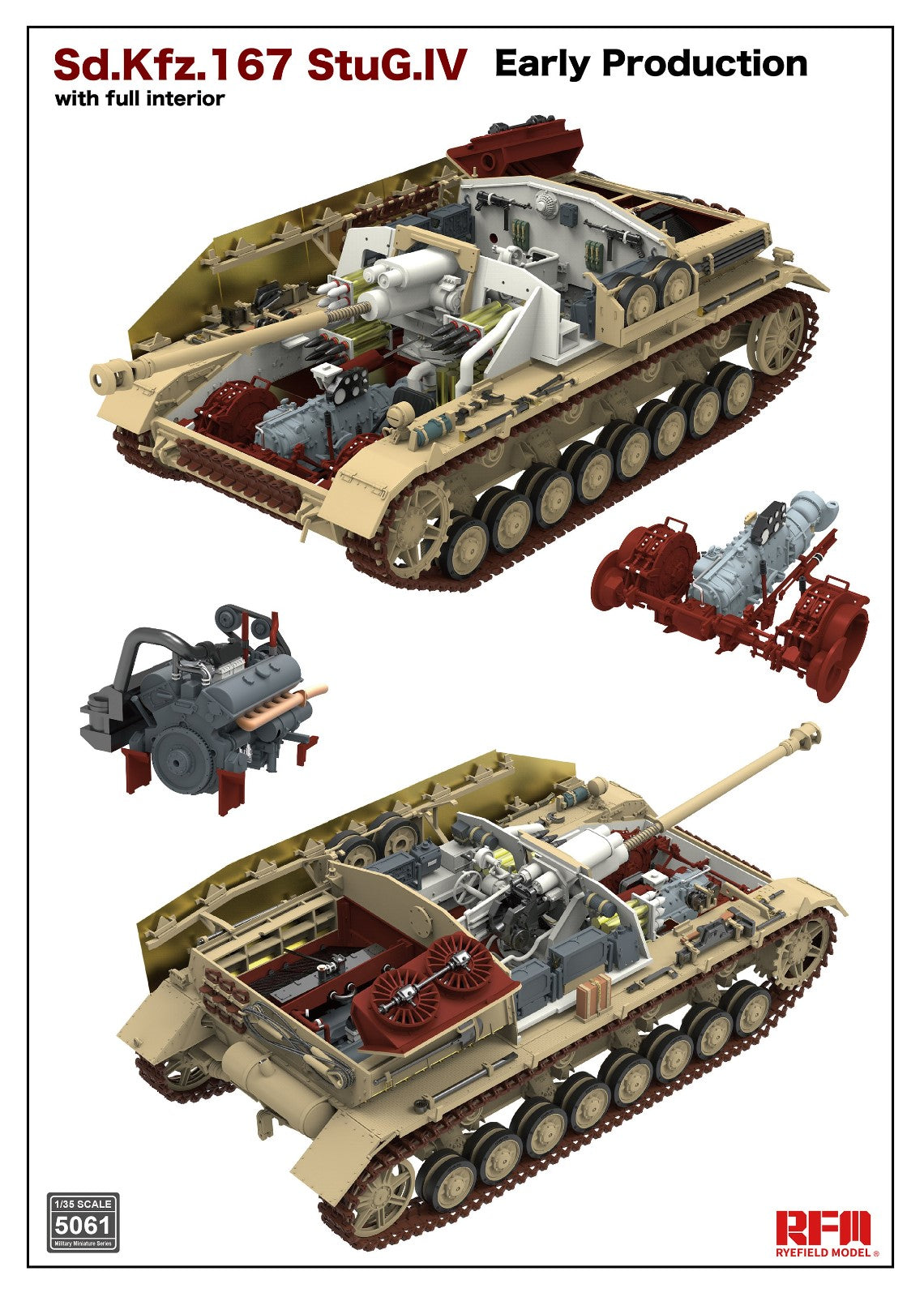 Rye Field Model 1/35 Scale Sd.Kfz. 167 StuG IV Early Production with Full Interior Plastic Model Kit RM-5061