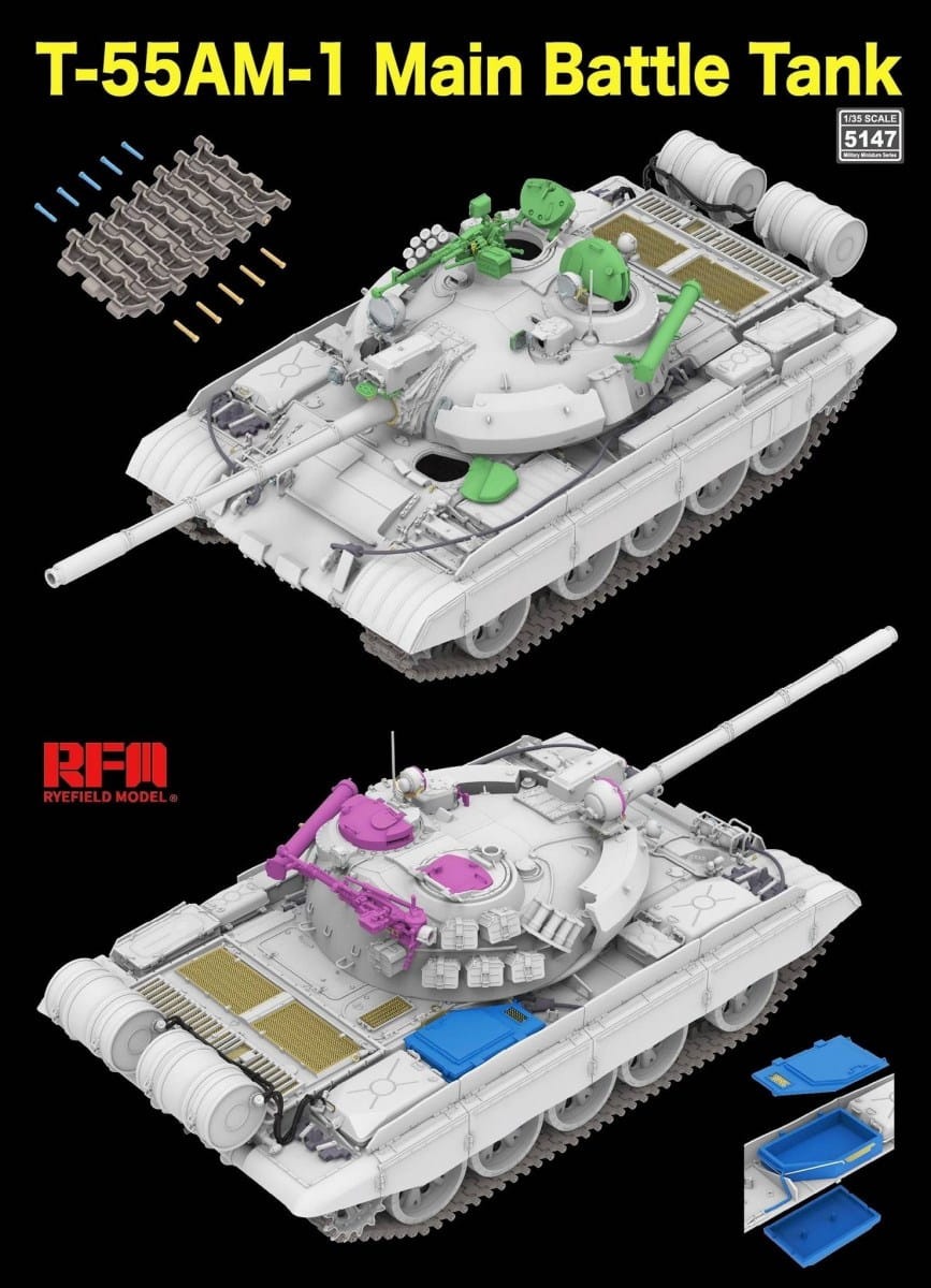 Rye Field Model 1:35 scale T-55AM-1 Main Battle Tank w/ workable tracks 5147 scale model kit