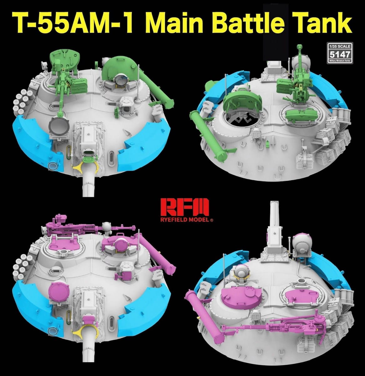 Rye Field Model 1:35 scale T-55AM-1 Main Battle Tank w/ workable tracks 5147 scale model kit
