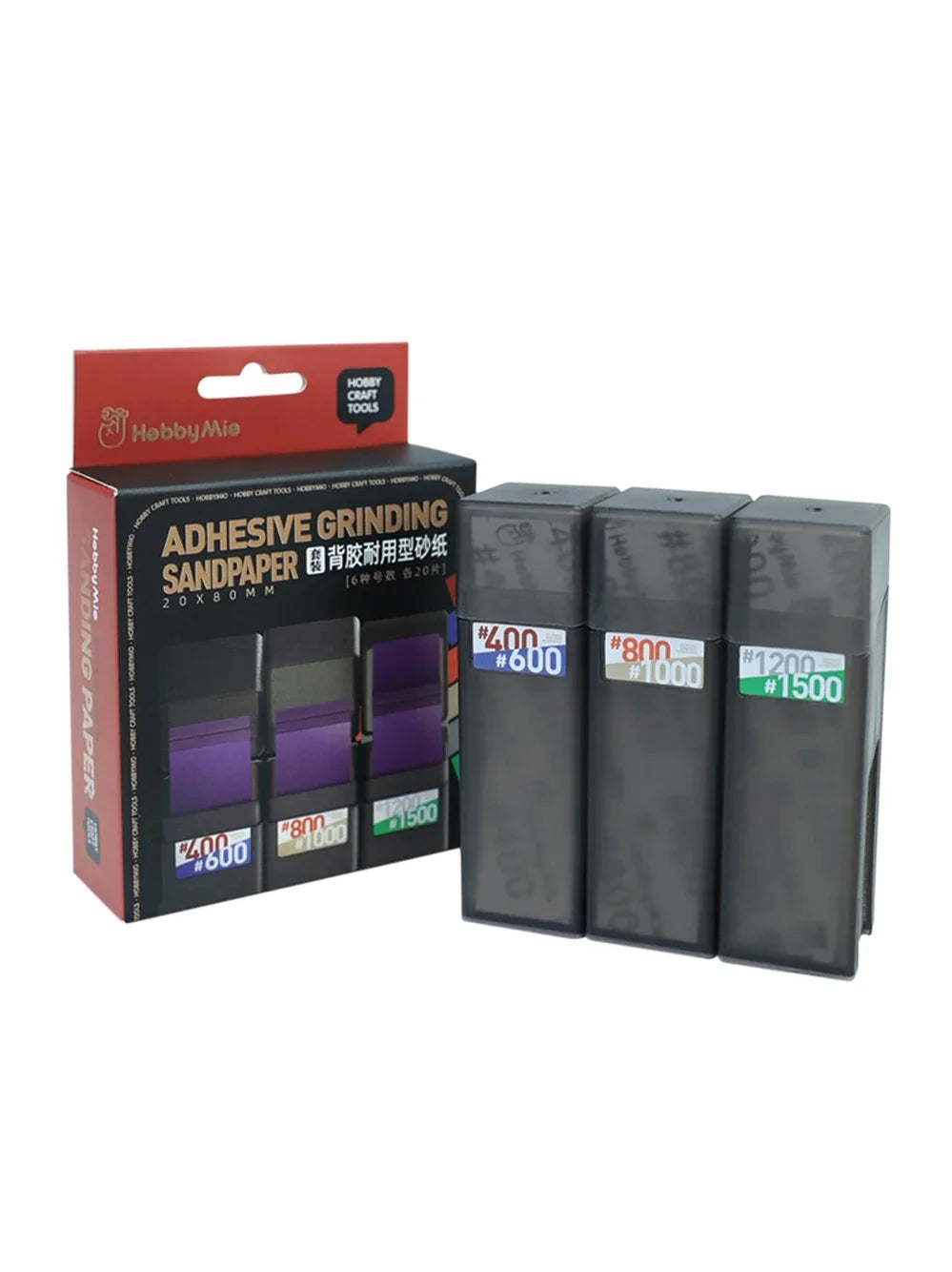 HOBBY MIO #400–#1500 Adhesive Grinding Sandpaper Combo with Storage Box