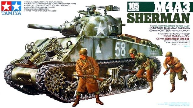 Tamiya 1/35 U.S. M4A3 Sherman 105mm Howitzer Assault Tank Kit 35251