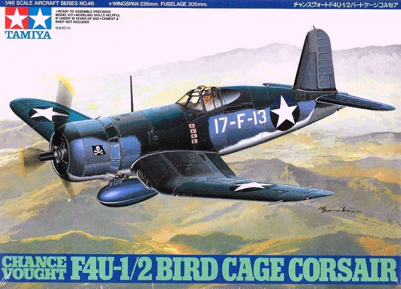 Tamiya 1/48 Chance Vought F4U-1/2 Bird Cage Corsair WWII Fighter Aircraft Plastic Model Kit 61046