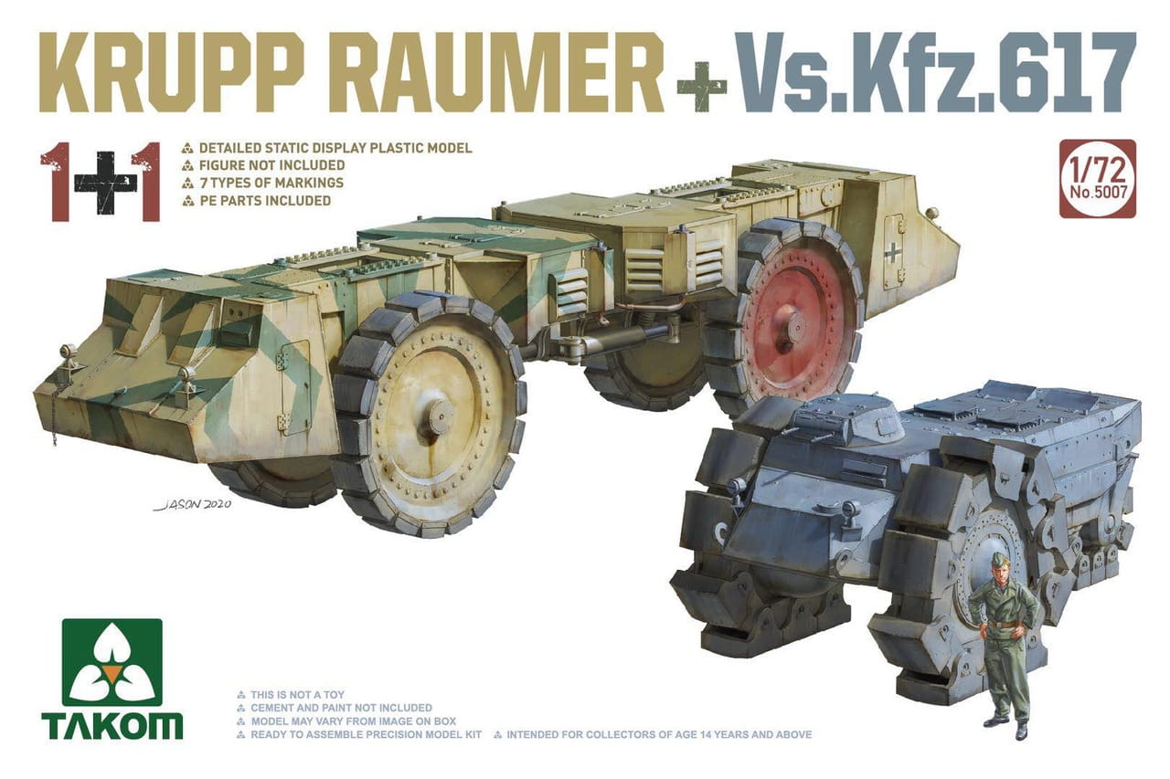 Takom 1/72 Scale Krupp Räumer & Vs.Kfz.617 WWII German Armored Vehicles Model Kit No. 5007
