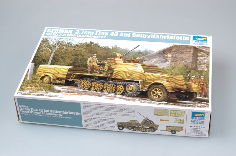Trumpeter 1/35 Scale German 3.7cm Flak 43 auf Selbstfahrlafette (Sd.Kfz.7/2) w/ Sd.Anhänger 52 01527 Plastic Model Kit NZ Stock