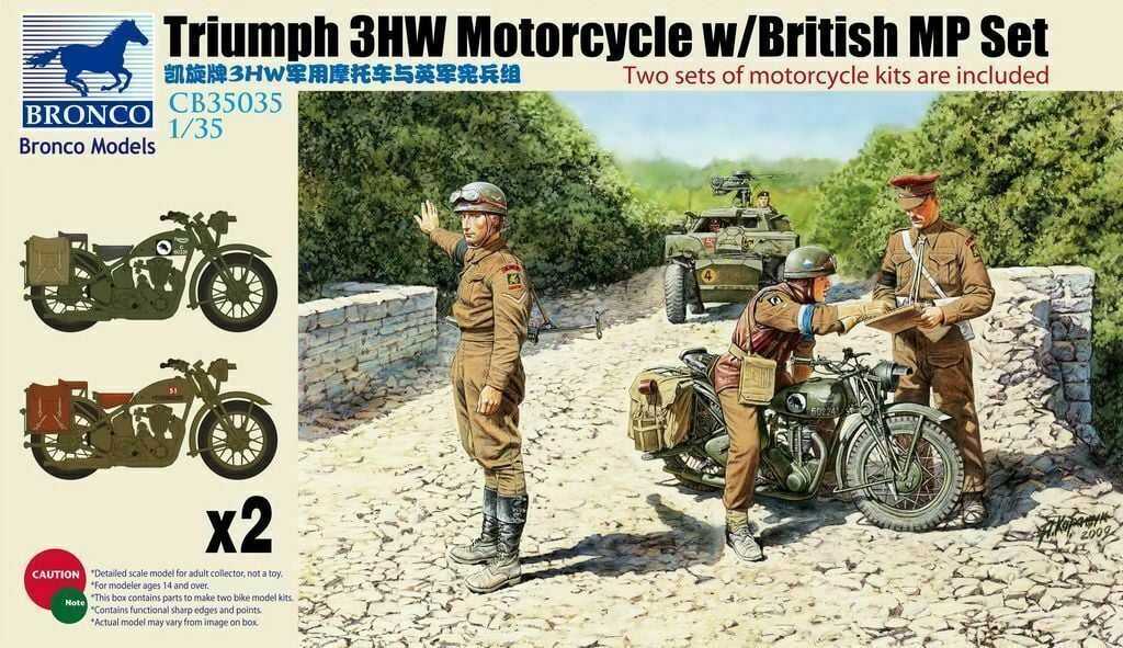 BRONCO 1:35 scale Triumph 3HW Motorcycle w/British MP Set 35035 plastic model kit