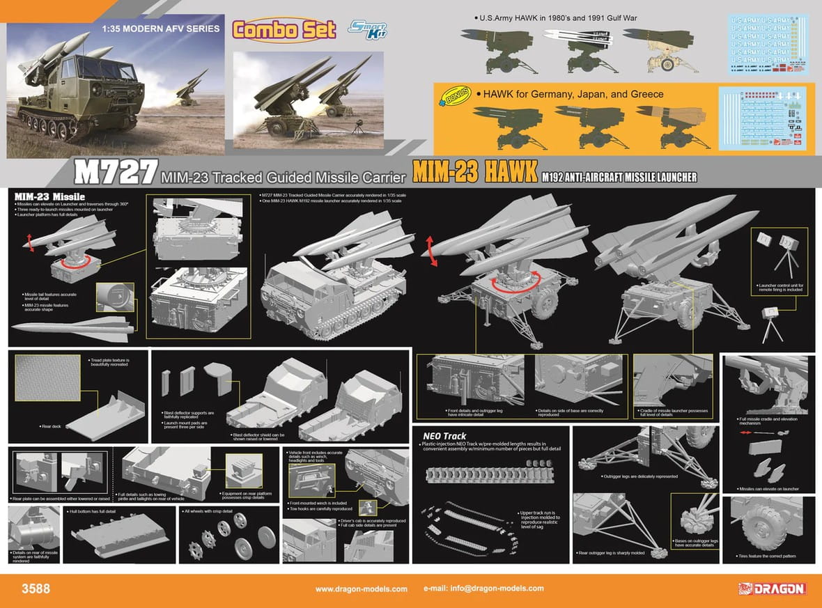 Dragon Models 1:35 scale M727 Missile Carrier + MIM-23 Hawk 3588 scale model kit