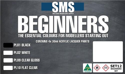 Scale Modellers Supply SMS Essential Colours for Beginners 4x30ml Premium Acrylic Lacquer Airbrush Paint Set NZ Stock