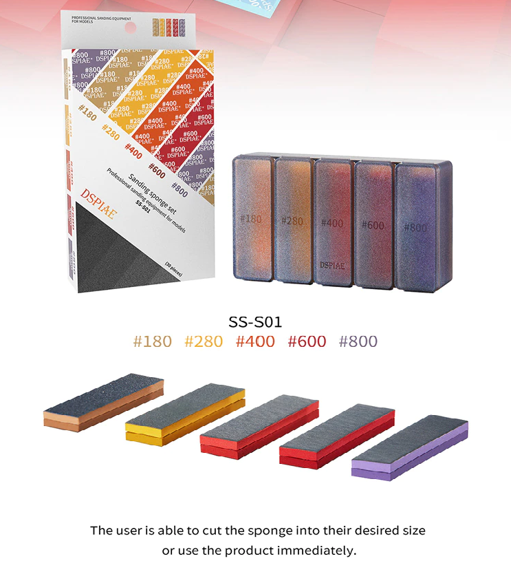 DSPIAE SS-S01 Sanding Sponge Set – #180 to #800 Grit (30pcs)