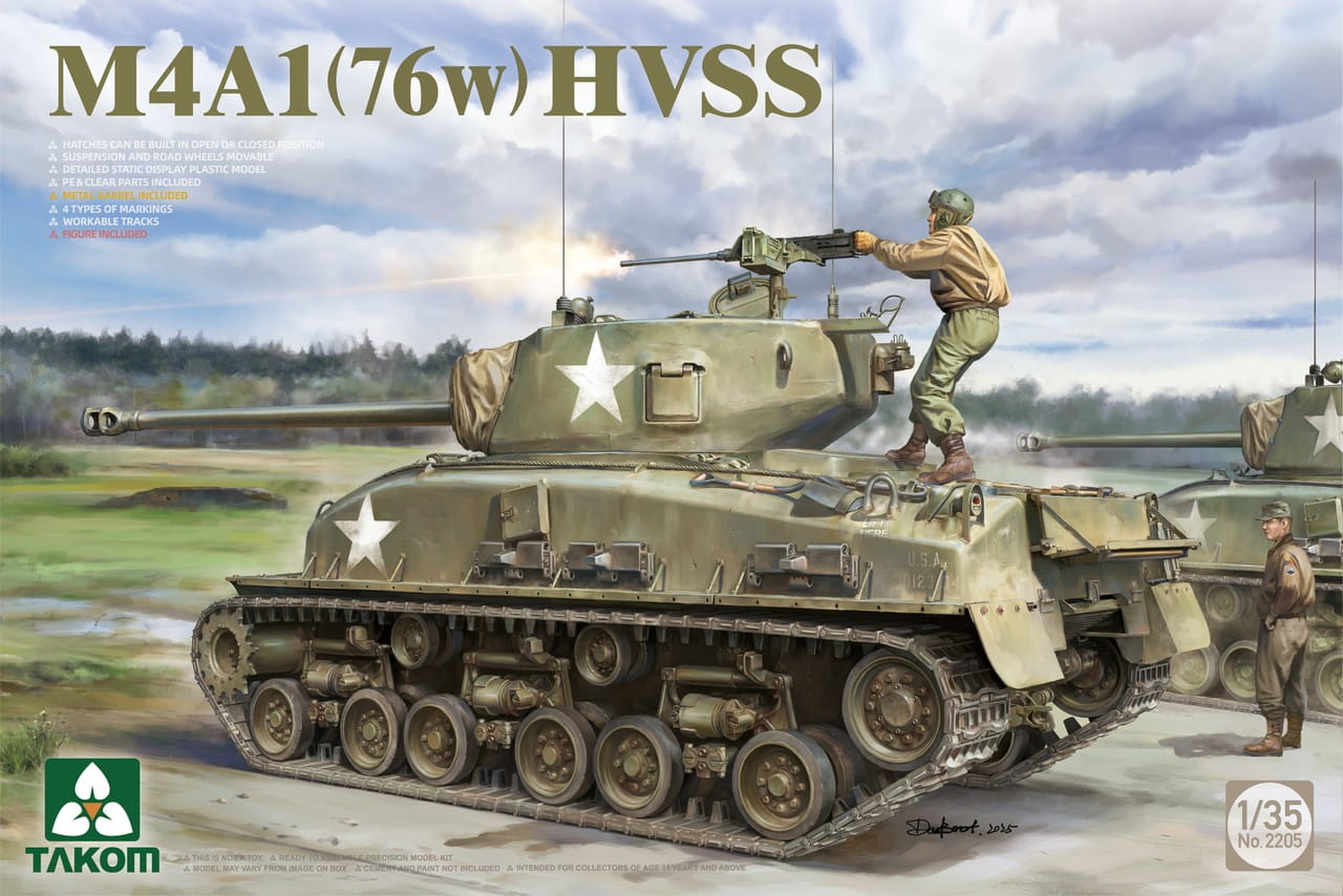 Takom 1/35 Scale M4A1 76(w) HVSS WWII Sherman Tank Model Kit No. 2205