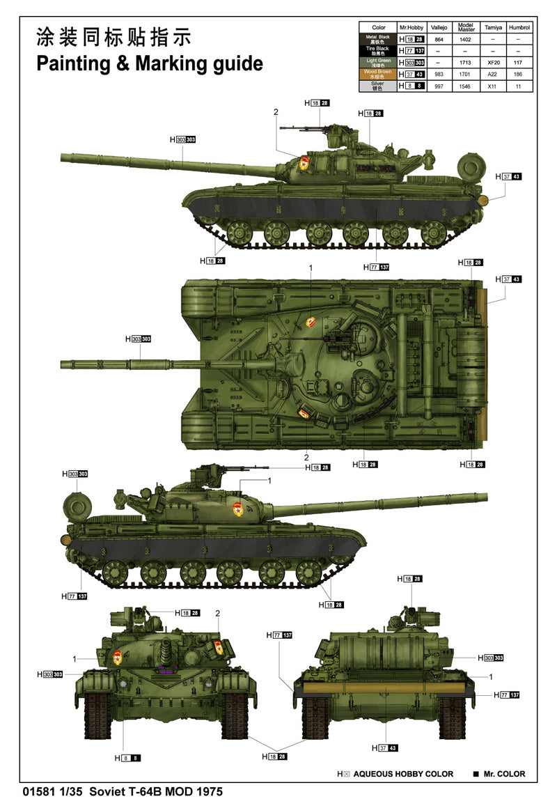 Trumpeter 1/35 Soviet T-64B Mod 1975 Main Battle Tank Cold War Plastic Model Kit 01581 NZ Stock