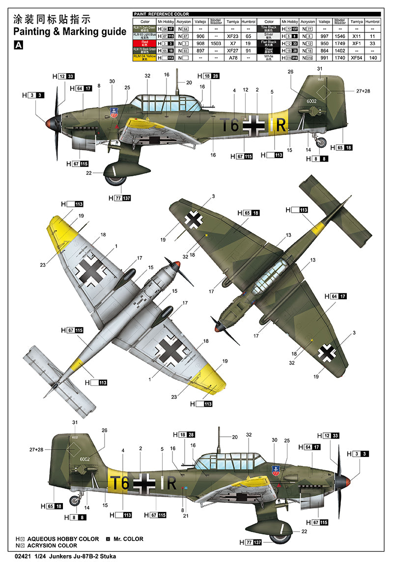 Trumpeter 1/24 Junkers Ju-87B-2 Stuka 02421 WWII German Luftwaffe Dive Bomber Model Kit NZ Stock