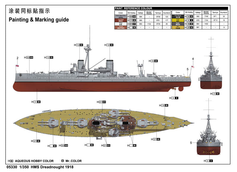 Trumpeter 1/350 Scale Royal Navy Battleship HMS Dreadnought 1918 Plastic Model Kit 05330 NZ Stock