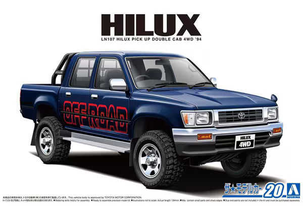 Aoshima 1/24 Toyota Hilux LN107 Double Cab 4WD '94 – Pickup Truck Series (Kit 062173)
