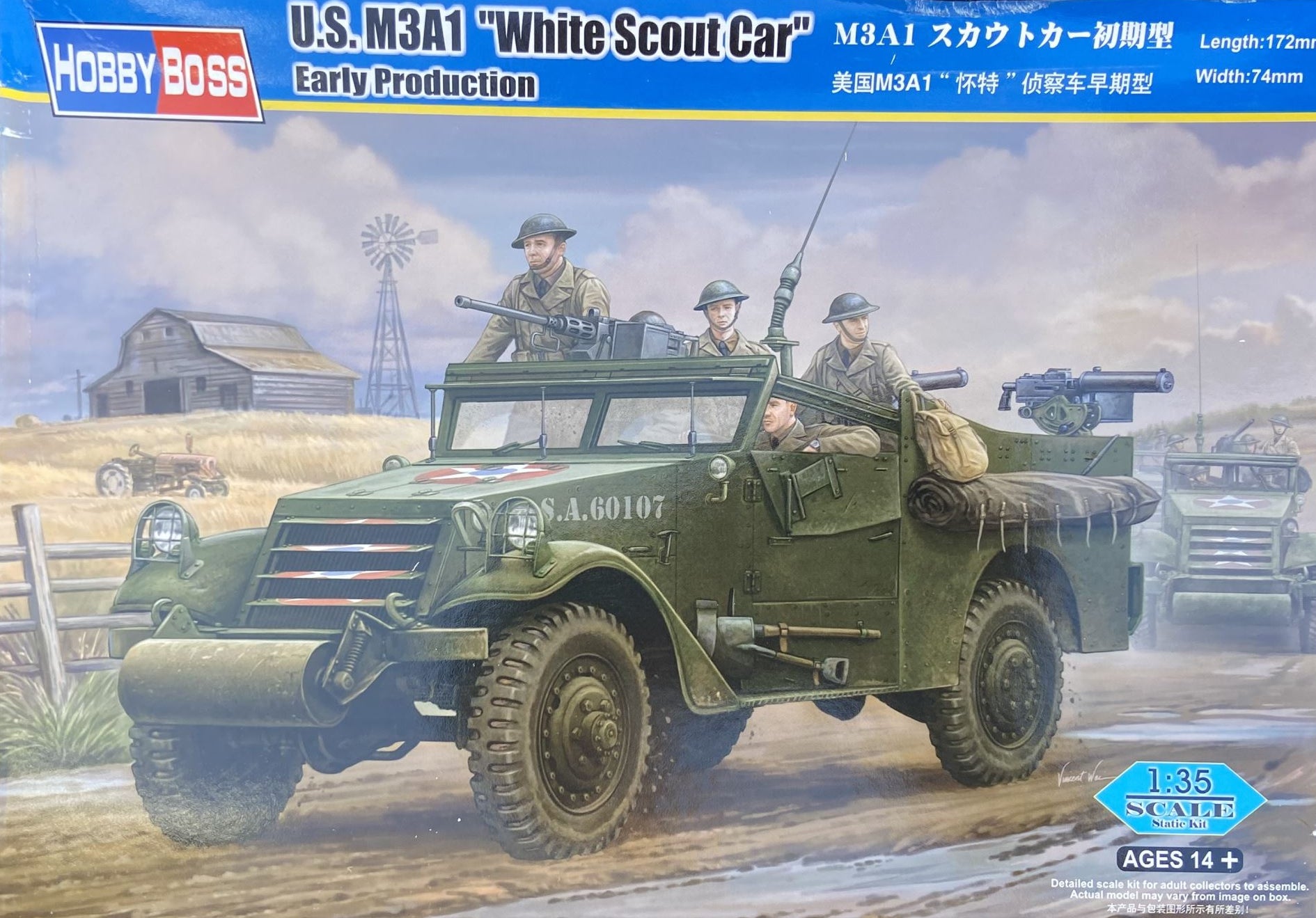 HobbyBoss 1/35 Scale U.S. M3A1 White Scout Car Early Production Plastic Model Kit 82451 NZ Stock