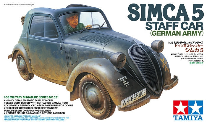 Tamiya 1/35 Simca 5 German Army Staff Car WWII Military Vehicle Plastic Model Kit 35321
