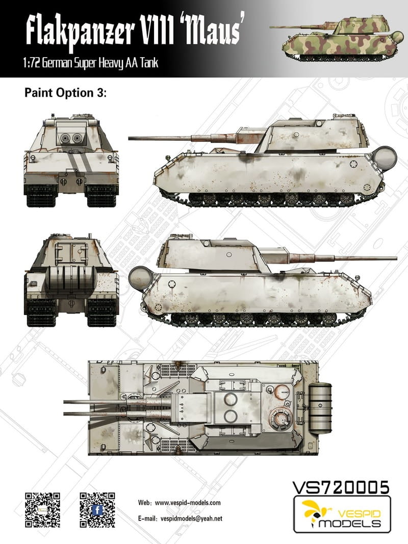 Vespid Models 1/72 Flakpanzer VIII Maus – German Super Heavy AA Tank (No. VS720005)